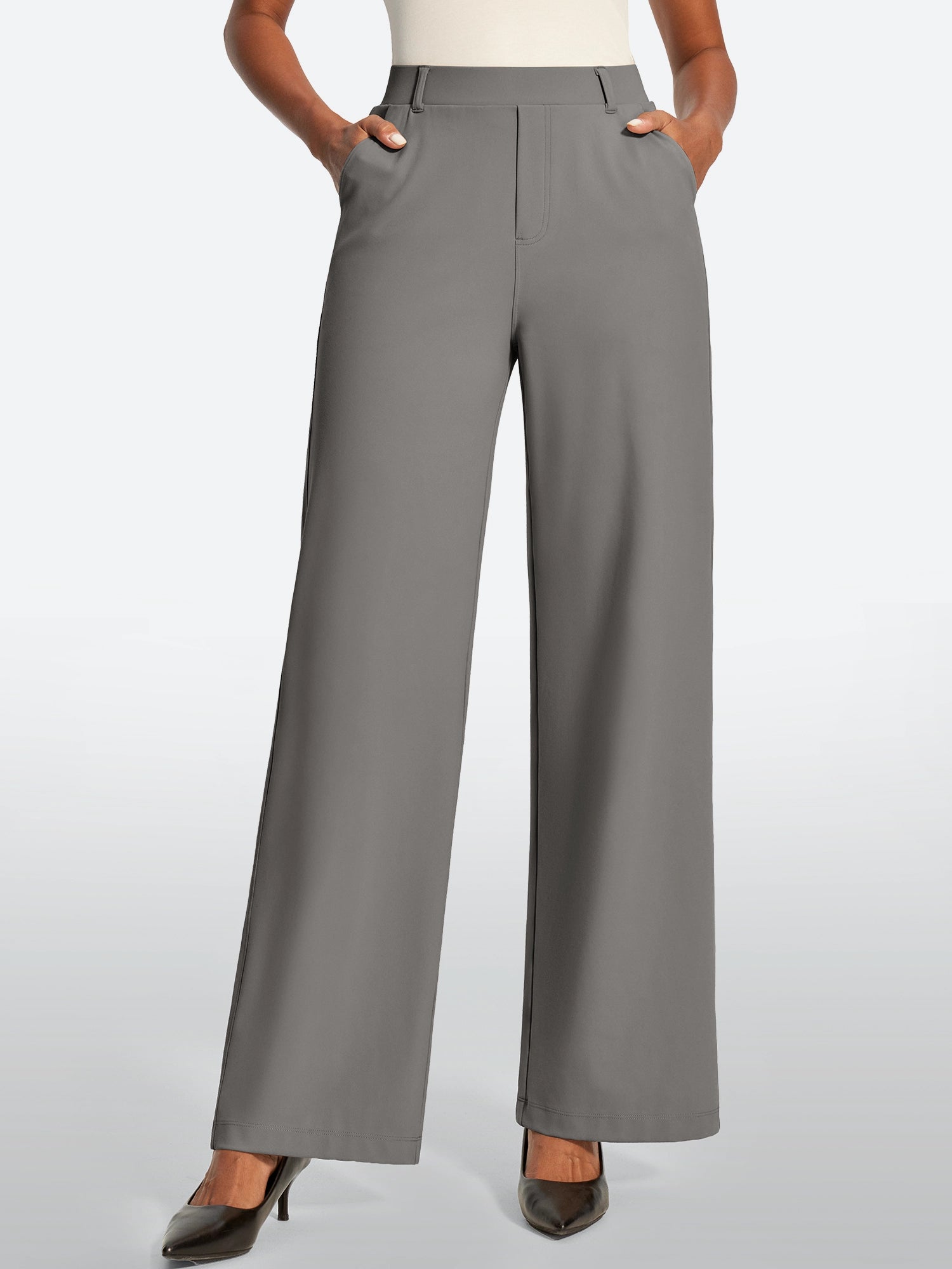 IUGA High Waisted Stretchy Wide Leg Pull On Work Pants With Pockets | Affordable Yoga Leggings & Activewear by IUGA