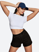 IUGA High Waisted Stretchy Tummy Control Pull On Jean Shorts - IUGA