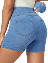 IUGA FlexDenim® Stretchy High Waisted Pull On Jean Shorts With Pockets | Affordable Yoga Leggings & Activewear by IUGA