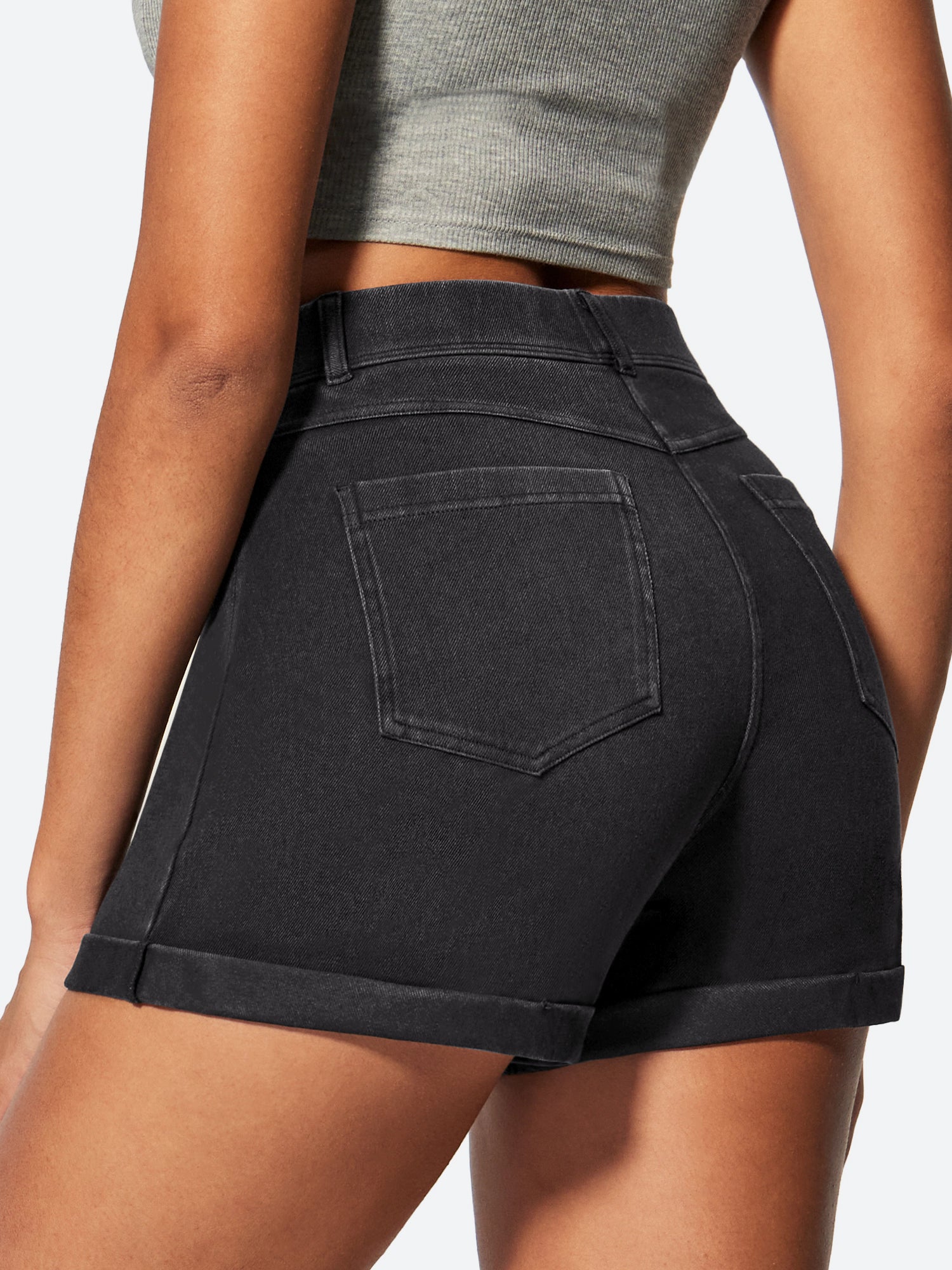 IUGA High Waisted Stretchy Tummy Control Pull On Jean Shorts - IUGA