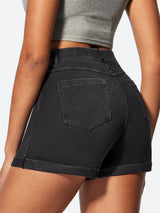IUGA High Waisted Stretchy Tummy Control Pull On Jean Shorts - IUGA
