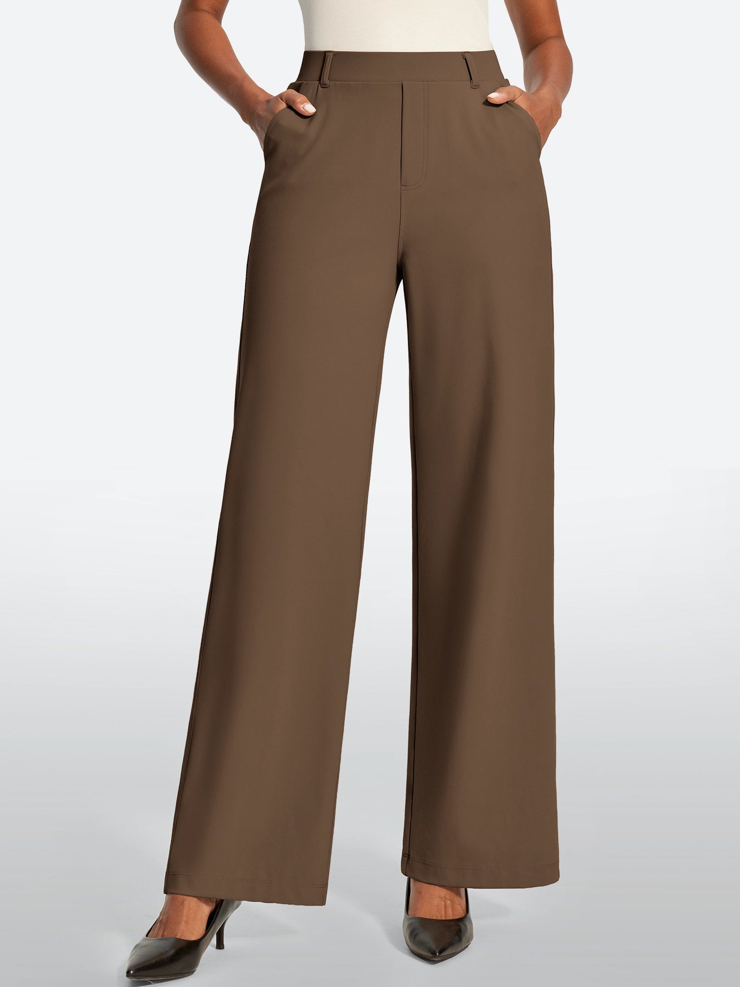 IUGA High Waisted Stretchy Wide Leg Pull On Work Pants With Pockets | Affordable Yoga Leggings & Activewear by IUGA