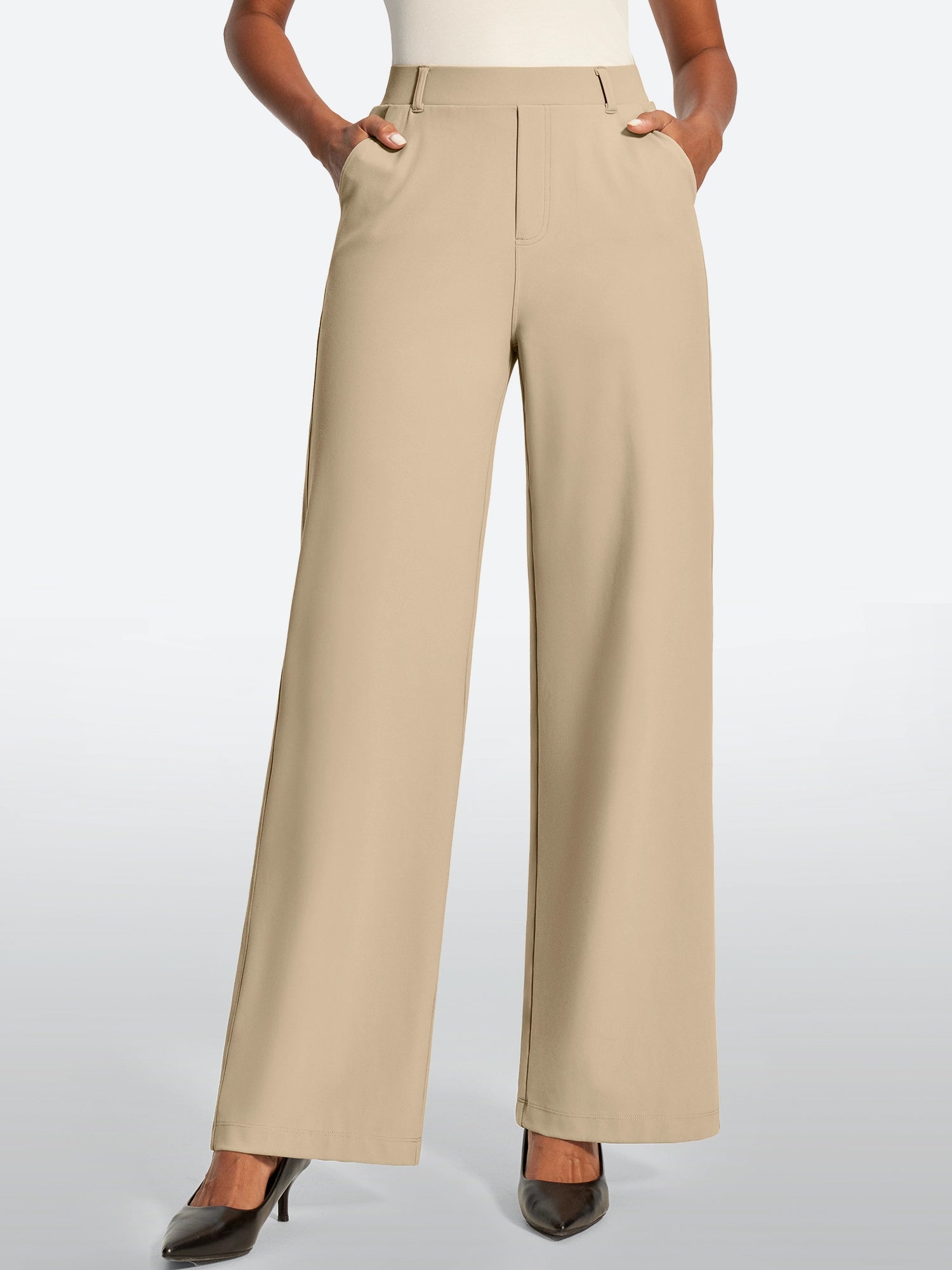 IUGA High Waisted Stretchy Wide Leg Pull On Work Pants With Pockets | Affordable Yoga Leggings & Activewear by IUGA