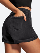 IUGA High Waisted Stretchy Tummy Control Pull On Jean Shorts - IUGA
