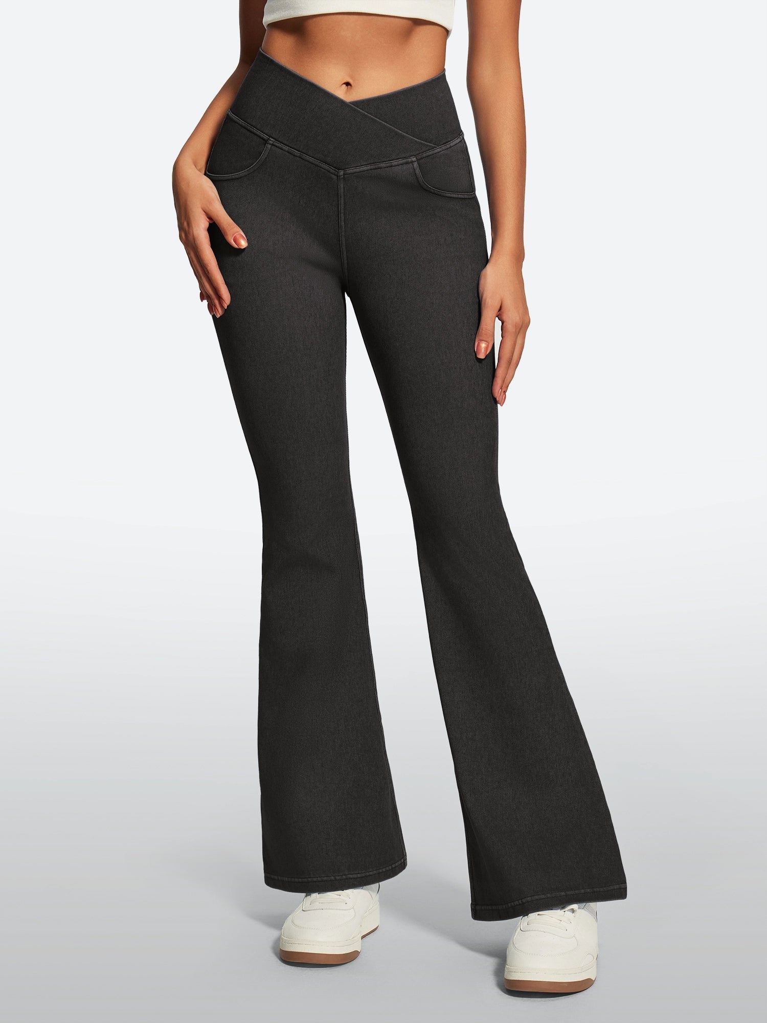 IUGA FlexDenim® High Waist Crossover Flare Jeans for Women With Pockets - IUGA