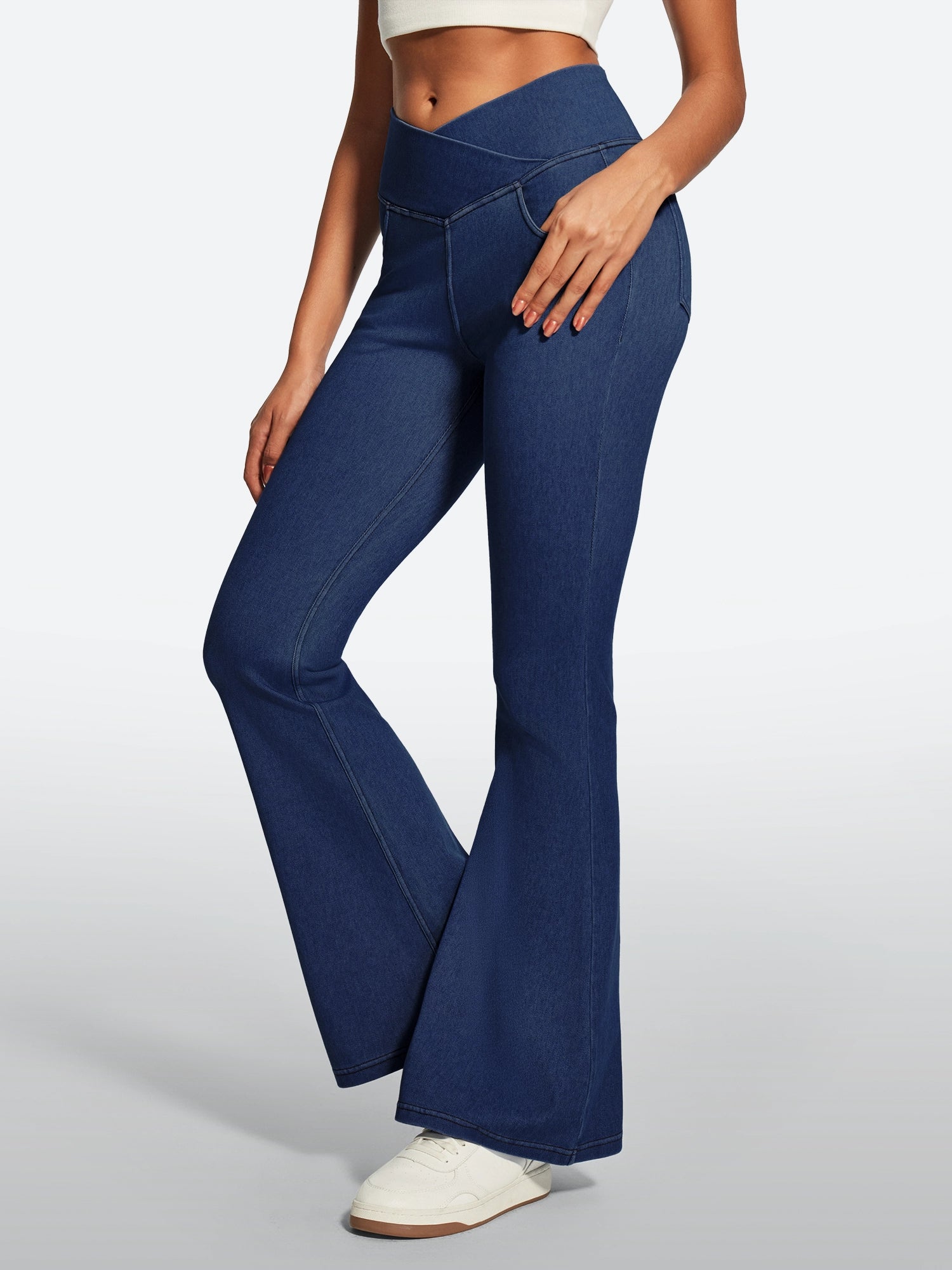 IUGA FlexDenim® High Waist Crossover Flare Jeans for Women With Pockets - IUGA