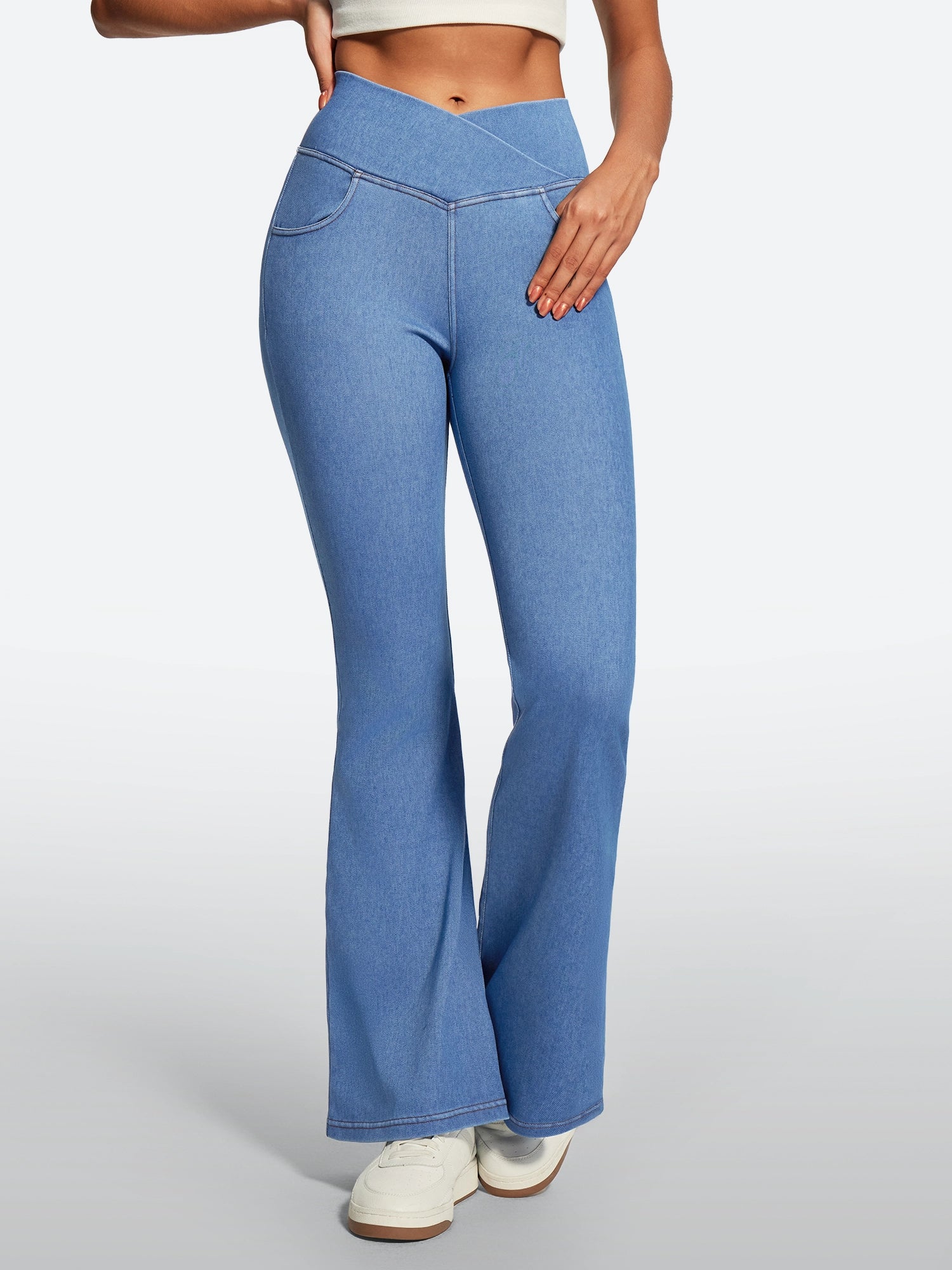 IUGA FlexDenim® High Waist Crossover Flare Jeans for Women With Pockets - IUGA