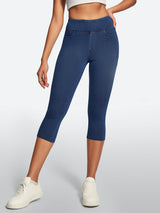 IUGA FlexDenim® High Waisted Pull On Capri Jeans With Pockets - IUGA