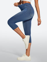 IUGA FlexDenim® High Waisted Pull On Capri Jeans With Pockets - IUGA