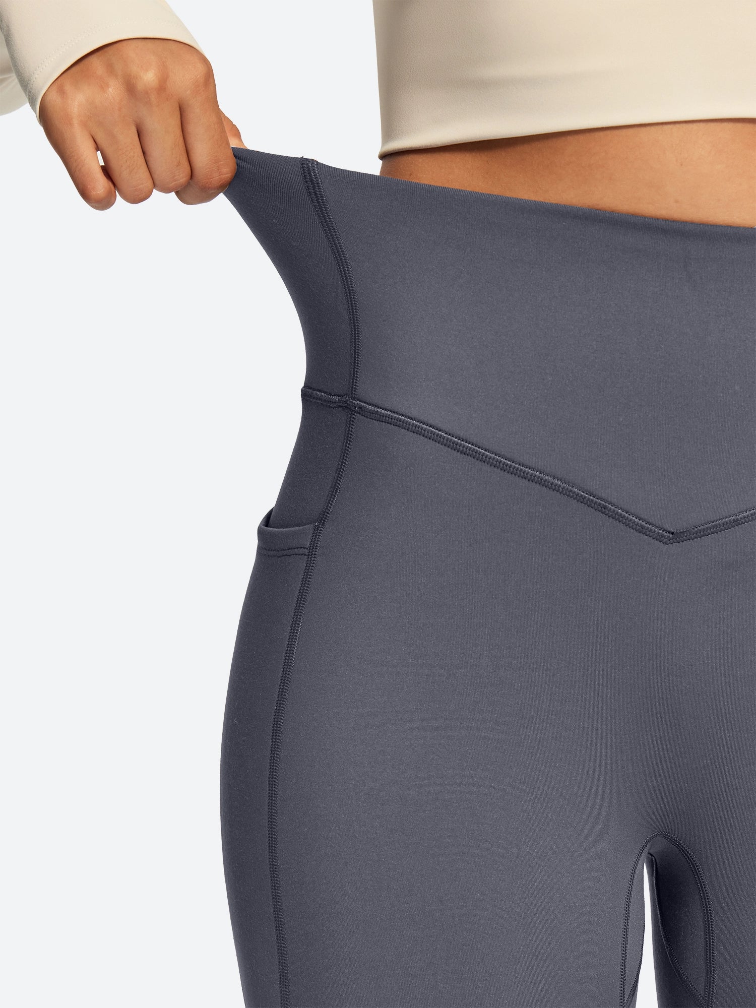IUGA HeatLab® Sandwich Waistband No Front Seam Fleece Lined Bootcut Yoga Pants With Pockets - IUGA