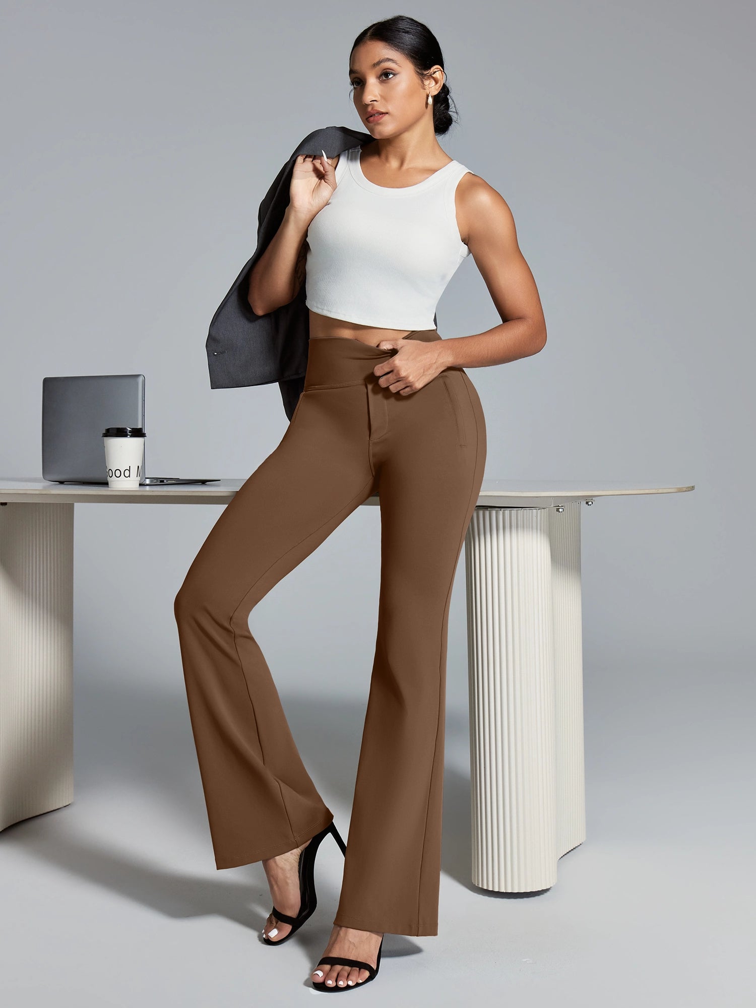 IUGA High Waist Pull On Stretchy Dress Pants With Zipper Pockets | Affordable Yoga Leggings & Activewear by IUGA