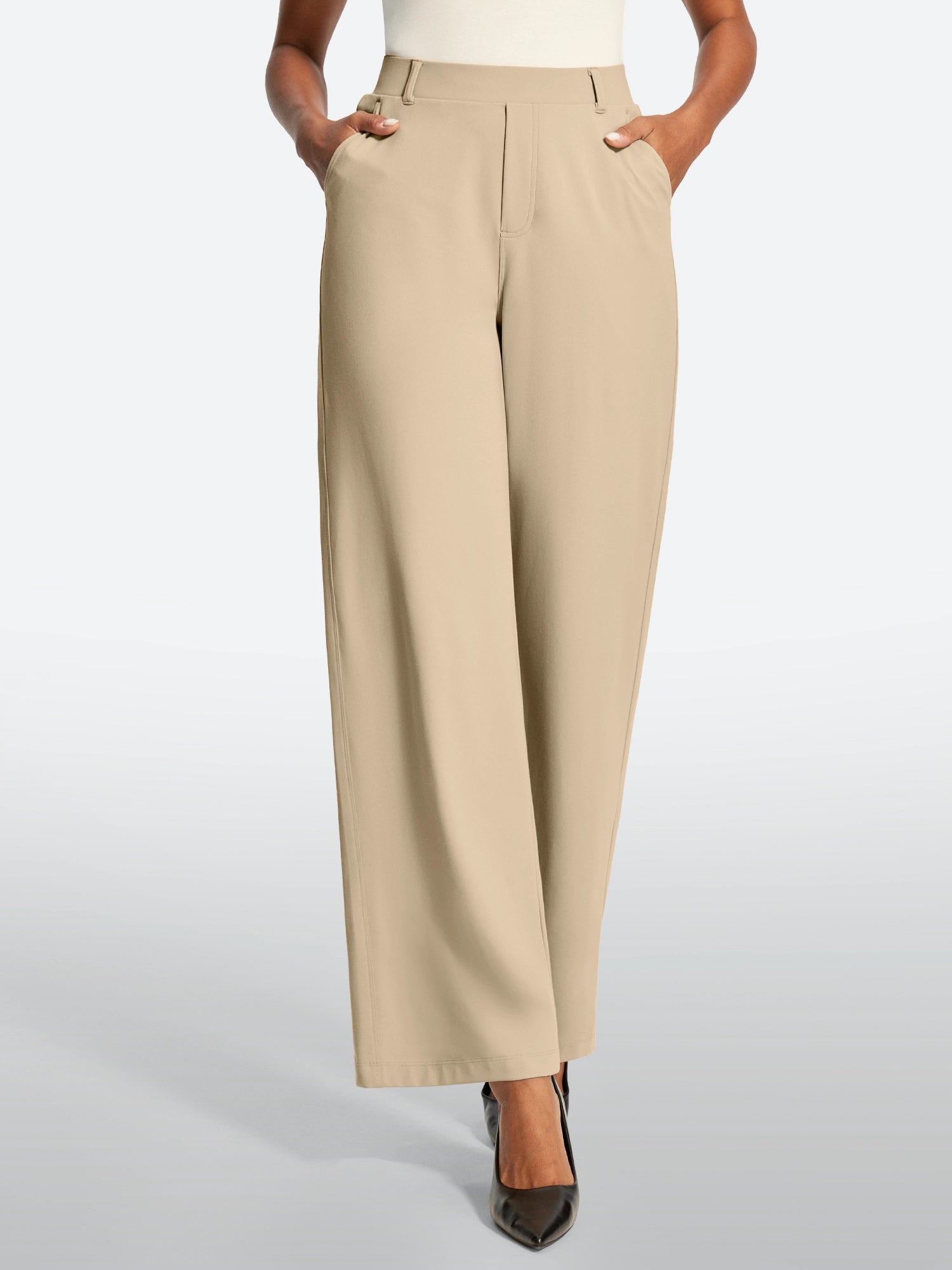 IUGA High Waisted Stretchy Wide Leg Pull On Work Pants With Pockets | Affordable Yoga Leggings & Activewear by IUGA