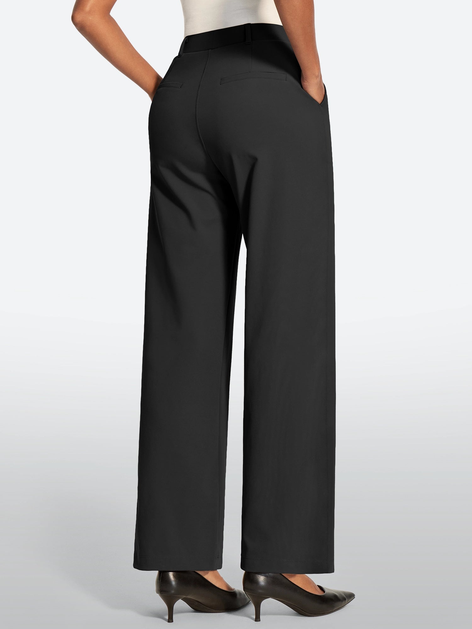 IUGA High Waisted Stretchy Wide Leg Pull On Work Pants With Pockets | Affordable Yoga Leggings & Activewear by IUGA