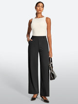 IUGA High Waisted Stretchy Wide Leg Pull On Work Pants With Pockets | Affordable Yoga Leggings & Activewear by IUGA