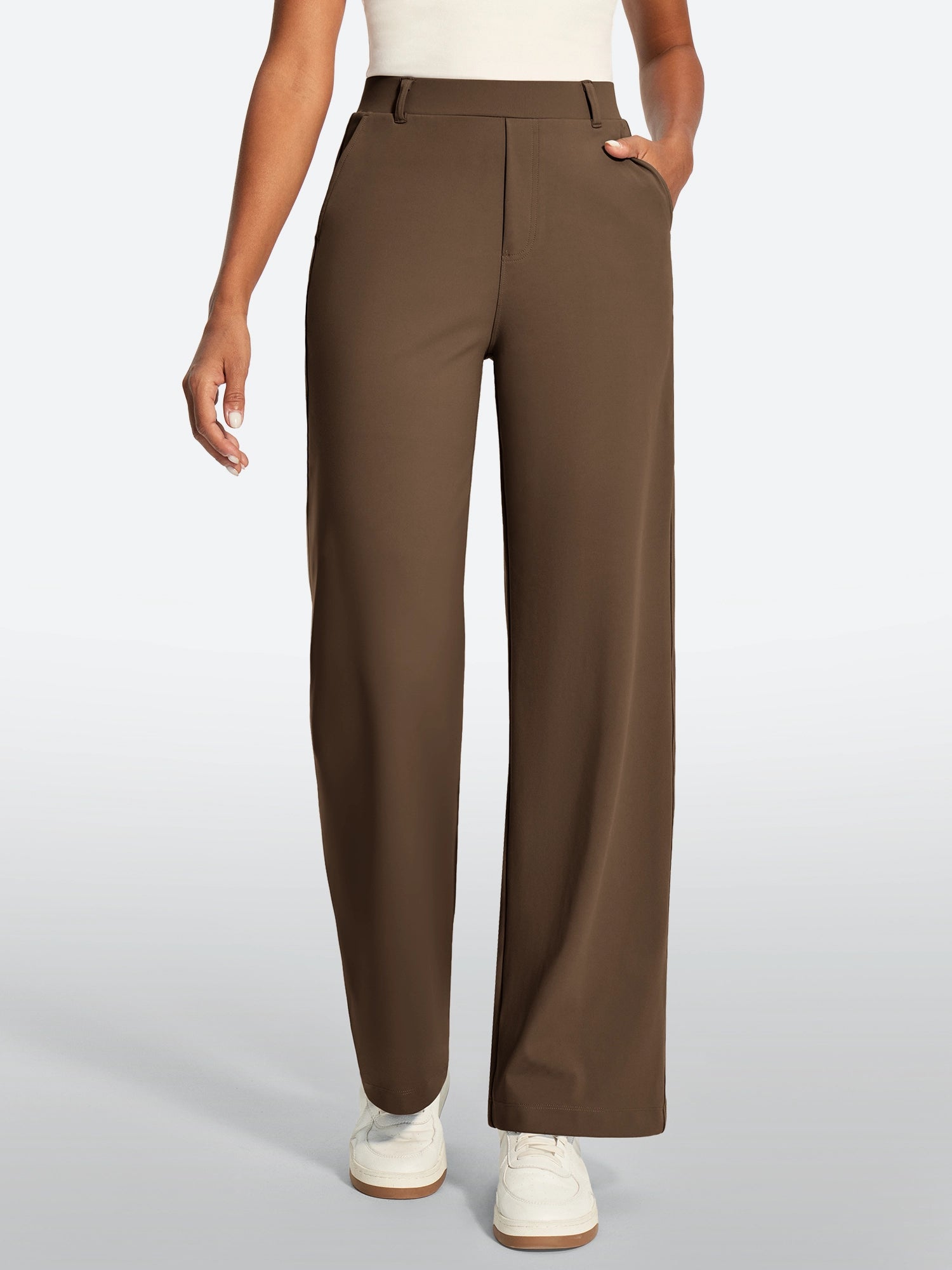 IUGA High Waisted Stretchy Wide Leg Pull On Work Pants With Pockets | Affordable Yoga Leggings & Activewear by IUGA