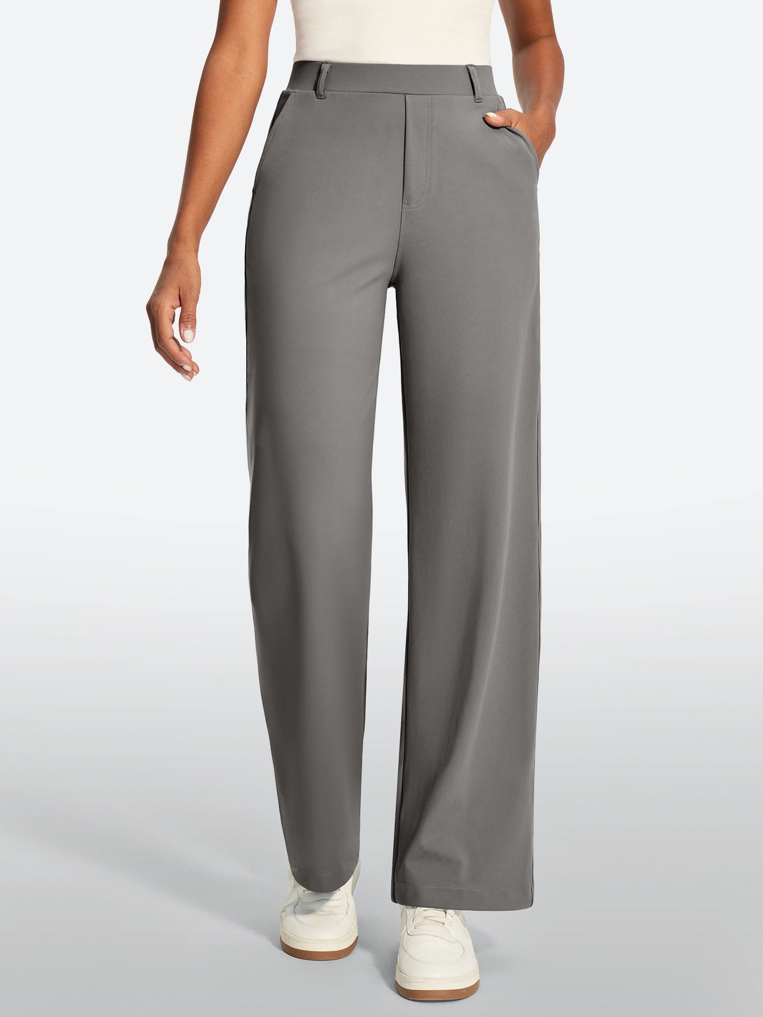 IUGA High Waisted Stretchy Wide Leg Pull On Work Pants With Pockets | Affordable Yoga Leggings & Activewear by IUGA