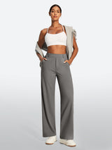 IUGA High Waisted Stretchy Wide Leg Pull On Work Pants With Pockets | Affordable Yoga Leggings & Activewear by IUGA