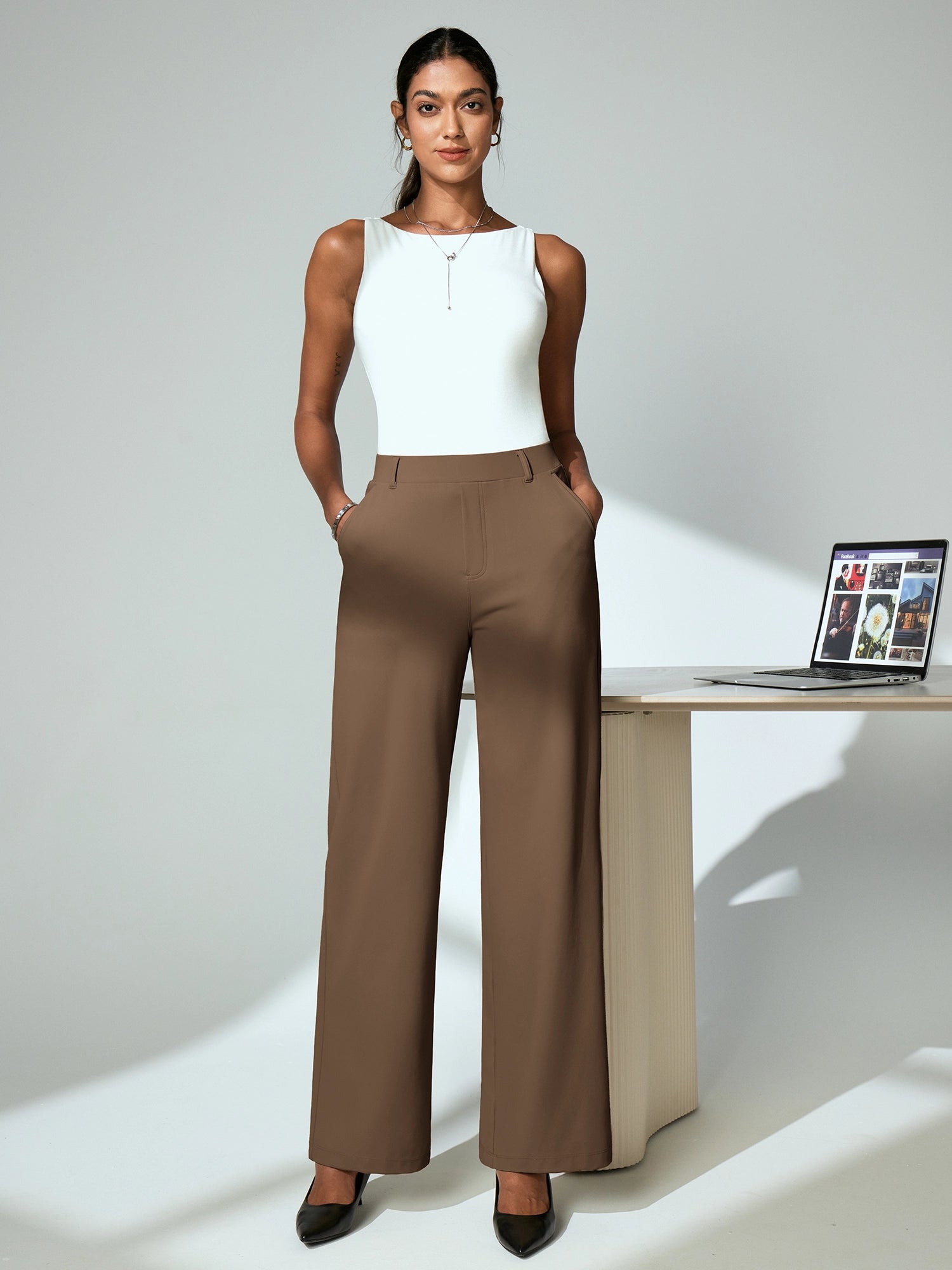 IUGA High Waisted Stretchy Wide Leg Pull On Work Pants With Pockets | Affordable Yoga Leggings & Activewear by IUGA
