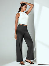 IUGA High Waisted Stretchy Wide Leg Pull On Work Pants With Pockets | Affordable Yoga Leggings & Activewear by IUGA