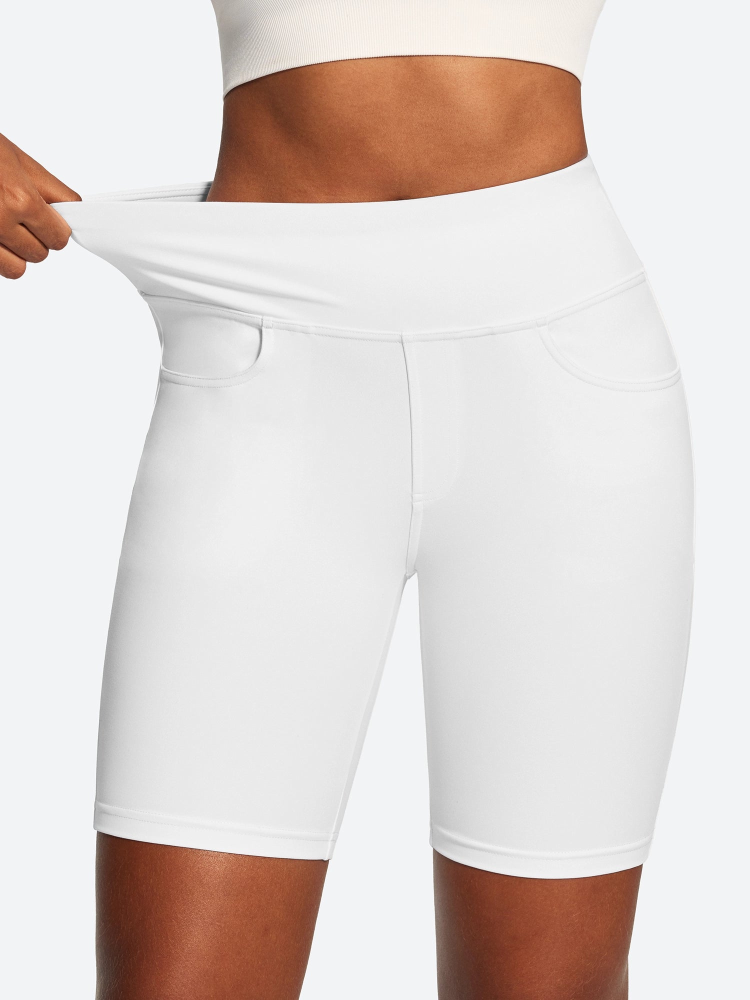 IUGA 7'' FlexTight Faux Denim High Waist Biker Shorts With Pockets | Affordable Yoga Leggings & Activewear by IUGA