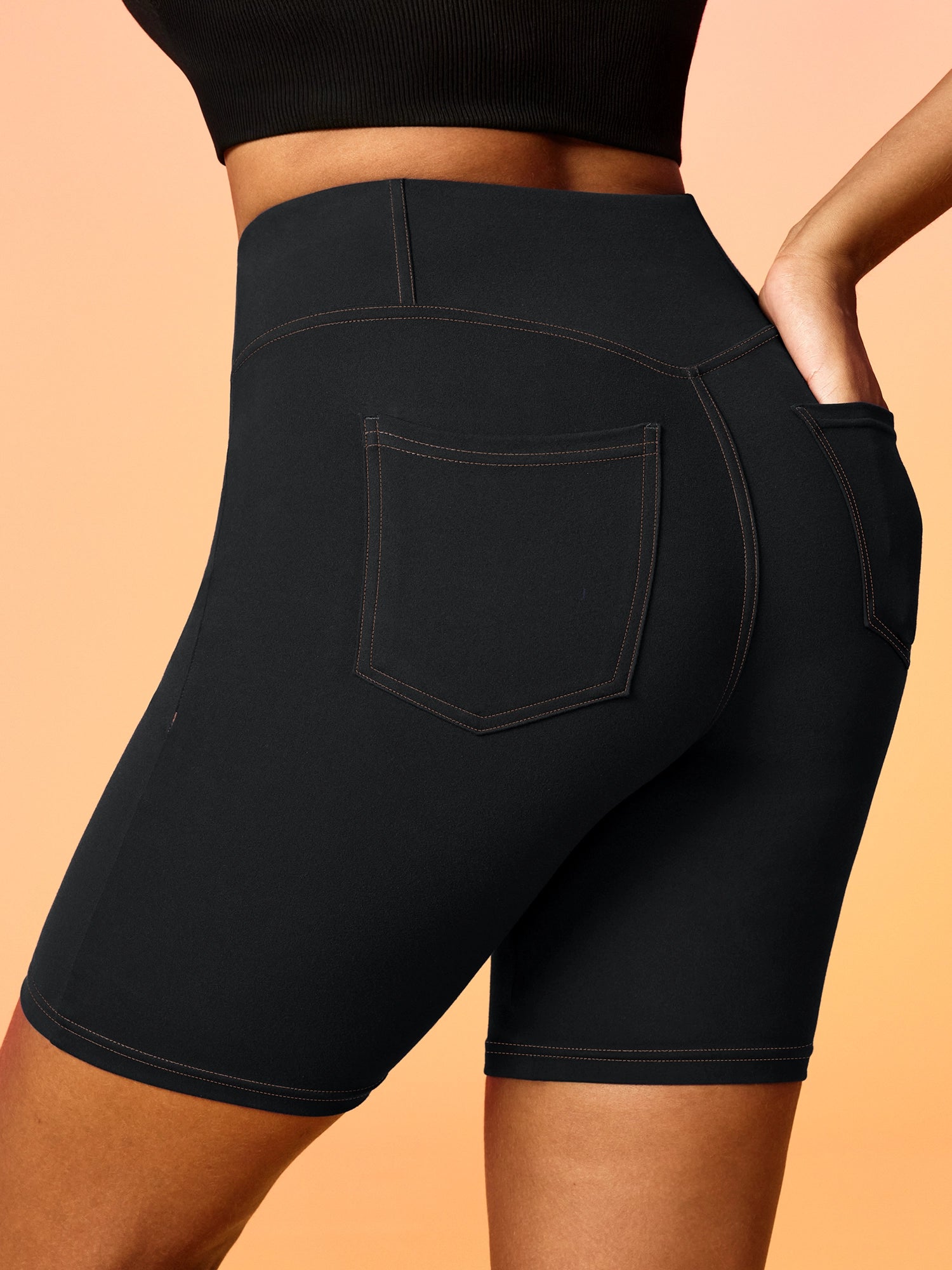 IUGA 7'' FlexTight Faux Denim High Waist Biker Shorts With Pockets | Affordable Yoga Leggings & Activewear by IUGA