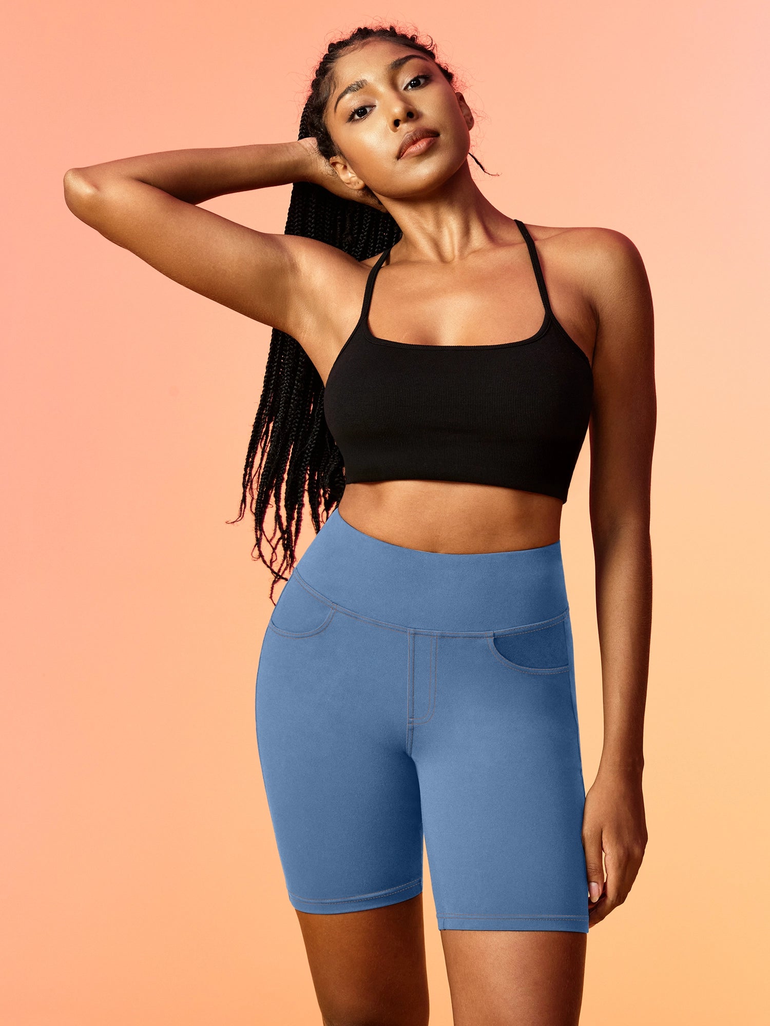 IUGA 7'' FlexTight Faux Denim High Waist Biker Shorts With Pockets | Affordable Yoga Leggings & Activewear by IUGA