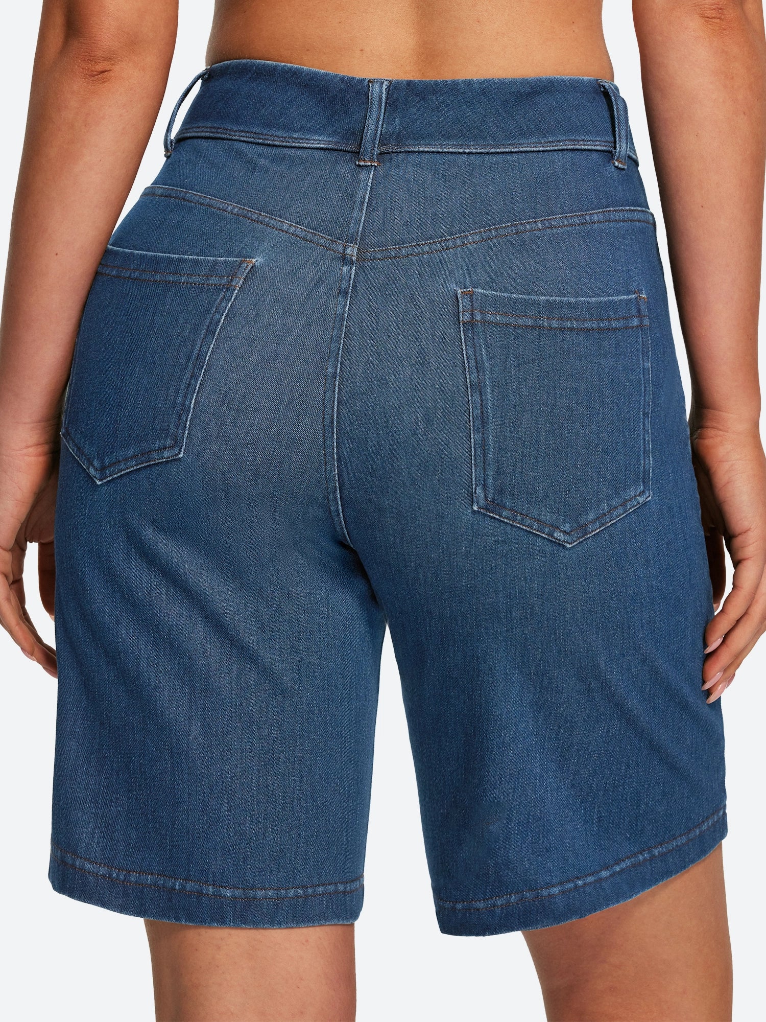 IUGA FlexDenim® Pull On High Waisted Knee Length Loose Fit Jean Shorts With Pockets | Affordable Yoga Leggings & Activewear by IUGA
