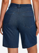 IUGA FlexDenim® Pull On High Waisted Knee Length Loose Fit Jean Shorts With Pockets | Affordable Yoga Leggings & Activewear by IUGA