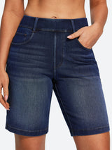 IUGA FlexDenim® Pull On High Waisted Knee Length Loose Fit Jean Shorts With Pockets | Affordable Yoga Leggings & Activewear by IUGA