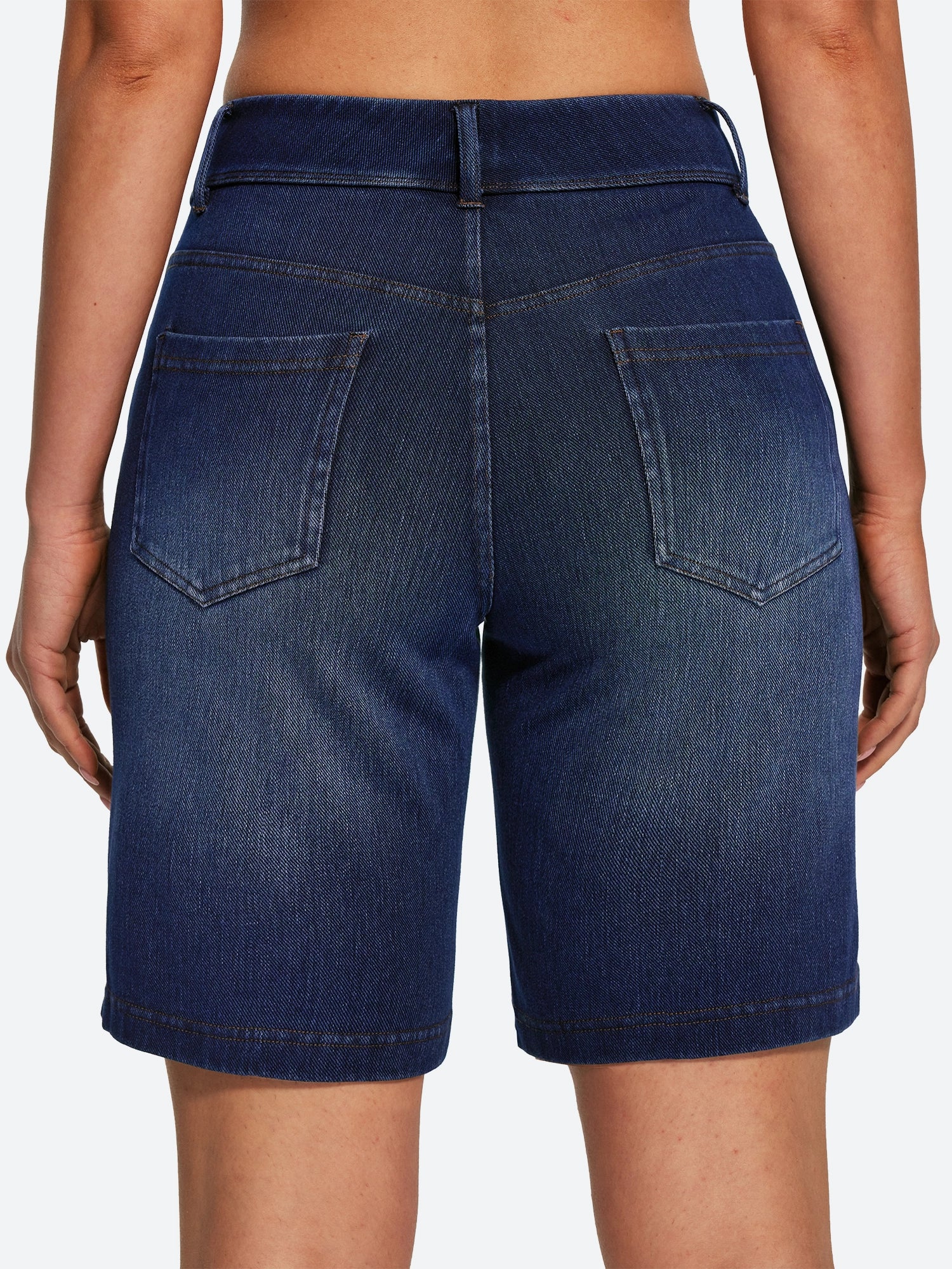IUGA FlexDenim® Pull On High Waisted Knee Length Loose Fit Jean Shorts With Pockets | Affordable Yoga Leggings & Activewear by IUGA