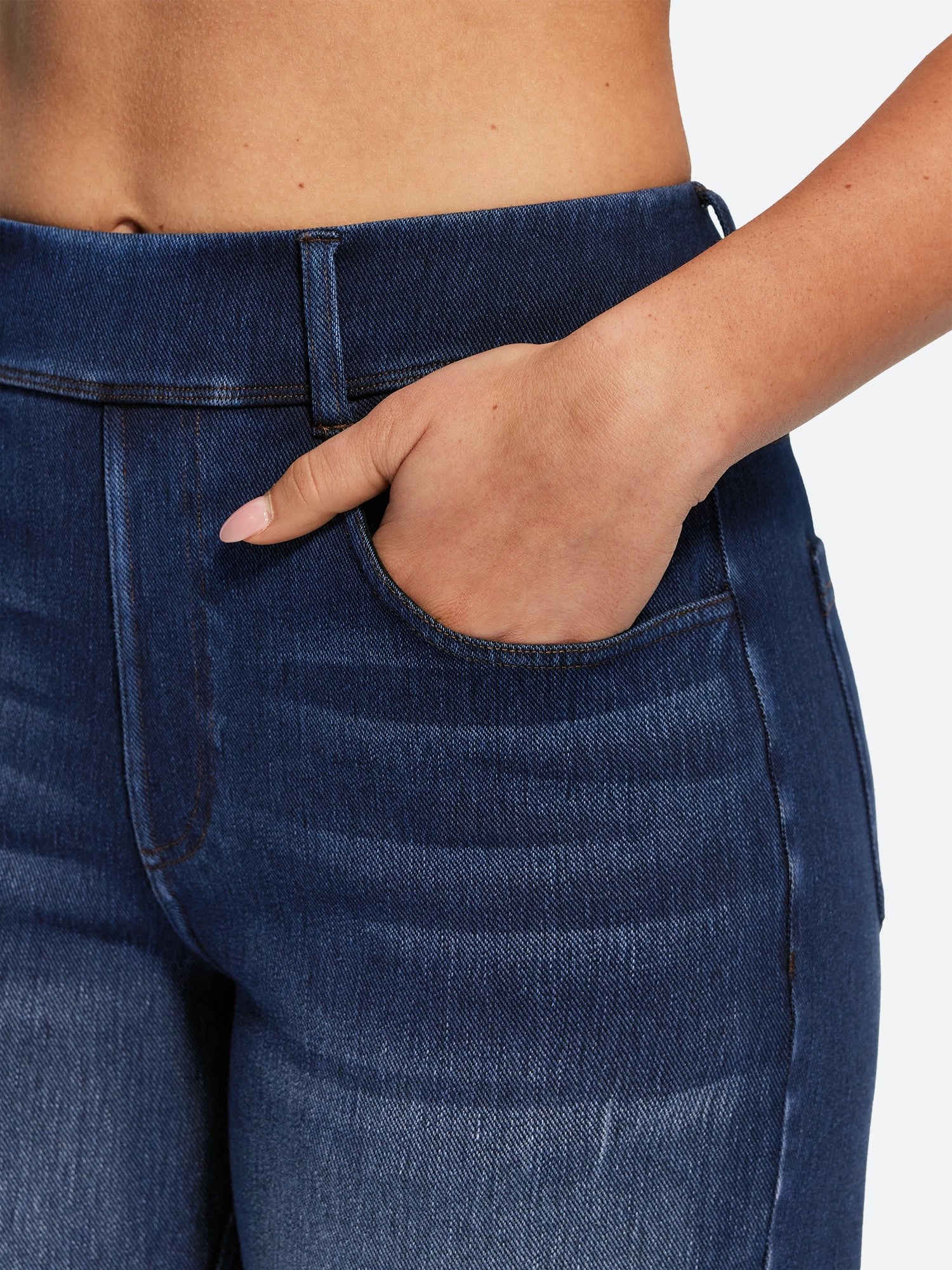 IUGA FlexDenim® Pull On High Waisted Knee Length Loose Fit Jean Shorts With Pockets | Affordable Yoga Leggings & Activewear by IUGA