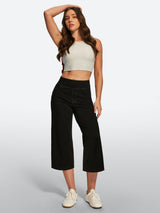 IUGA Pull On Stretchy High Waisted  Wide Leg Capri Jeans With Pockets | Affordable Yoga Leggings & Activewear by IUGA