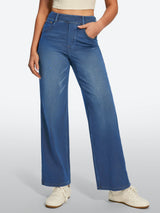 IUGA FlexDenim® High Waisted Pull On Tummy Control Wide Leg Jeans With Pockets