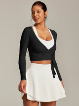 IUGA Long Sleeve Front or Back Tie Cover Up Pilates Wrap Top