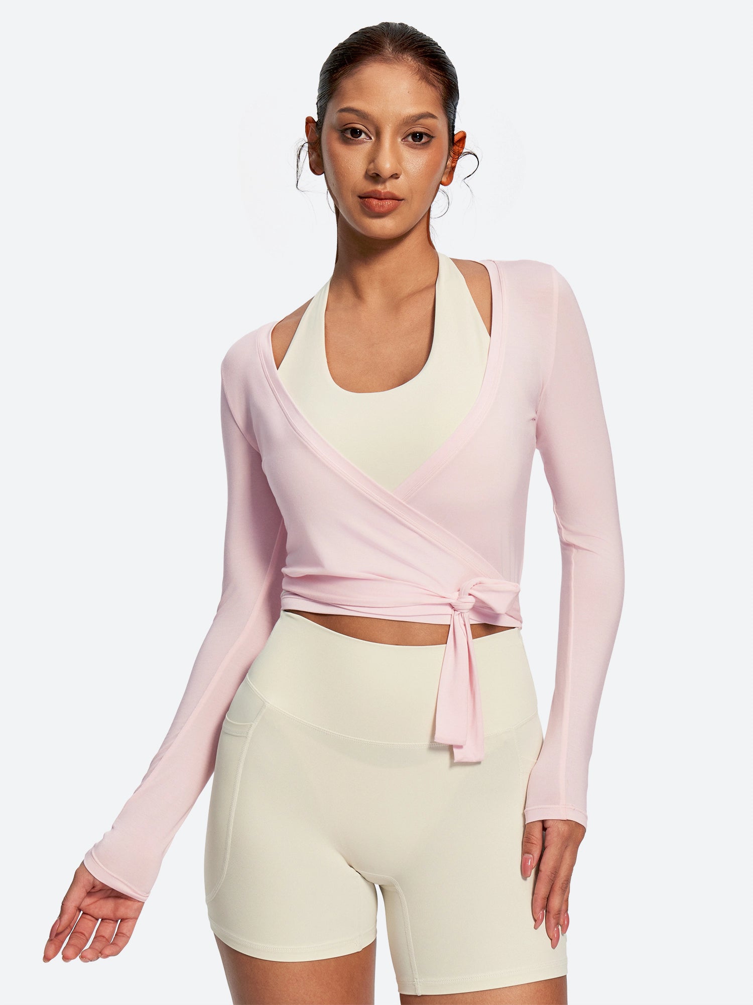 IUGA Long Sleeve Front or Back Tie Cover Up Pilates Wrap Top