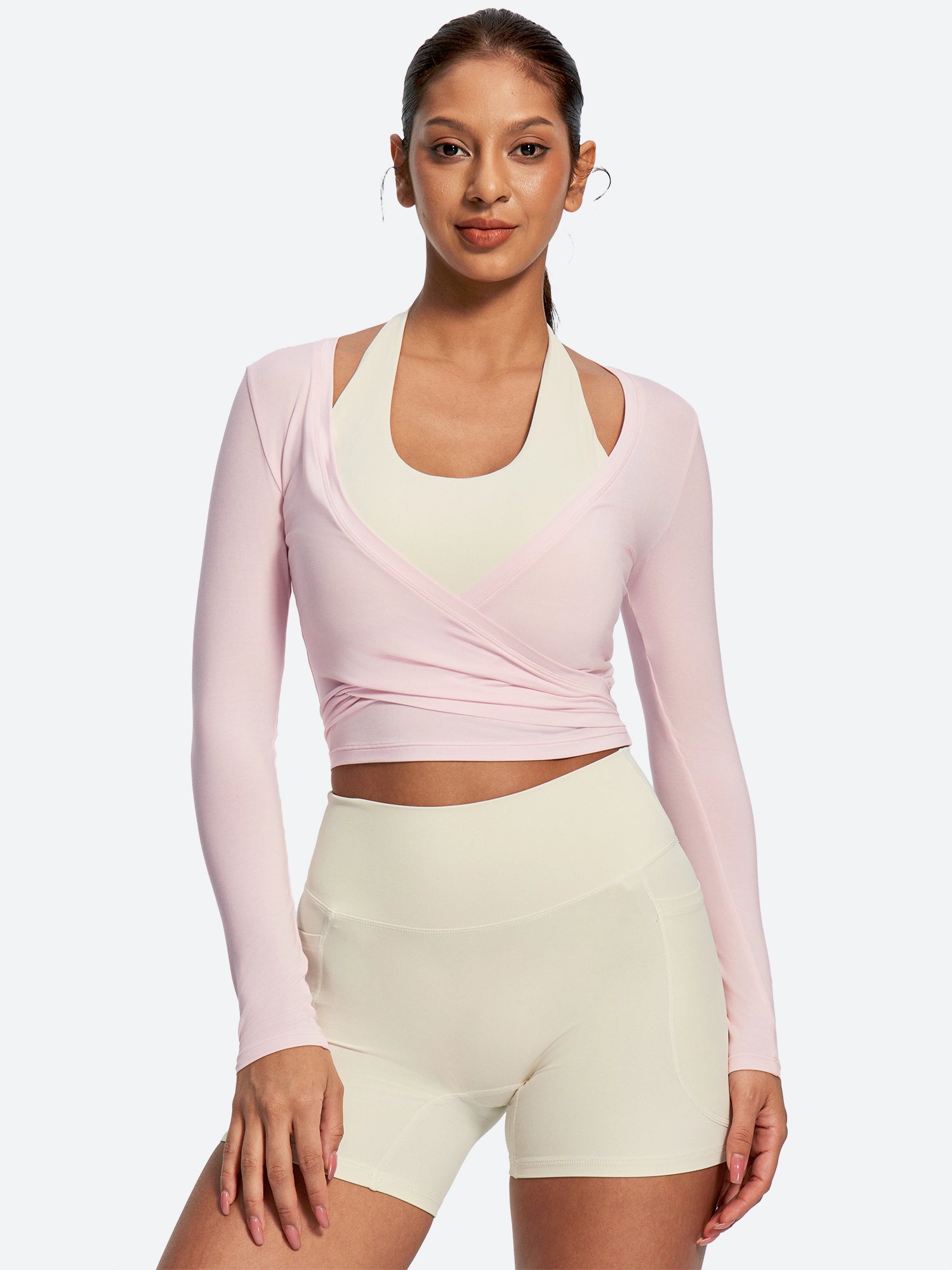 IUGA Long Sleeve Front or Back Tie Cover Up Pilates Wrap Top