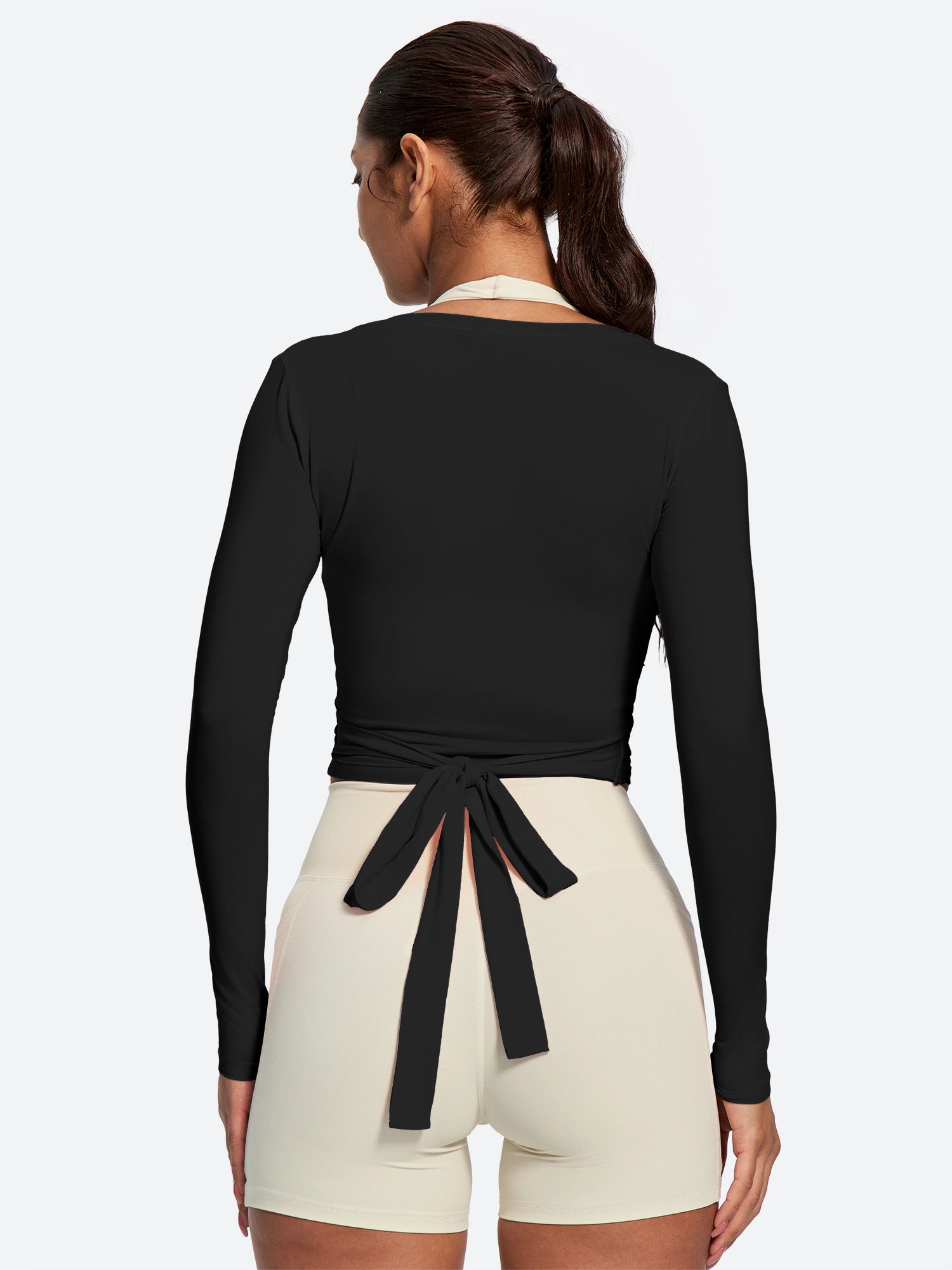 IUGA Long Sleeve Front or Back Tie Cover Up Pilates Wrap Top