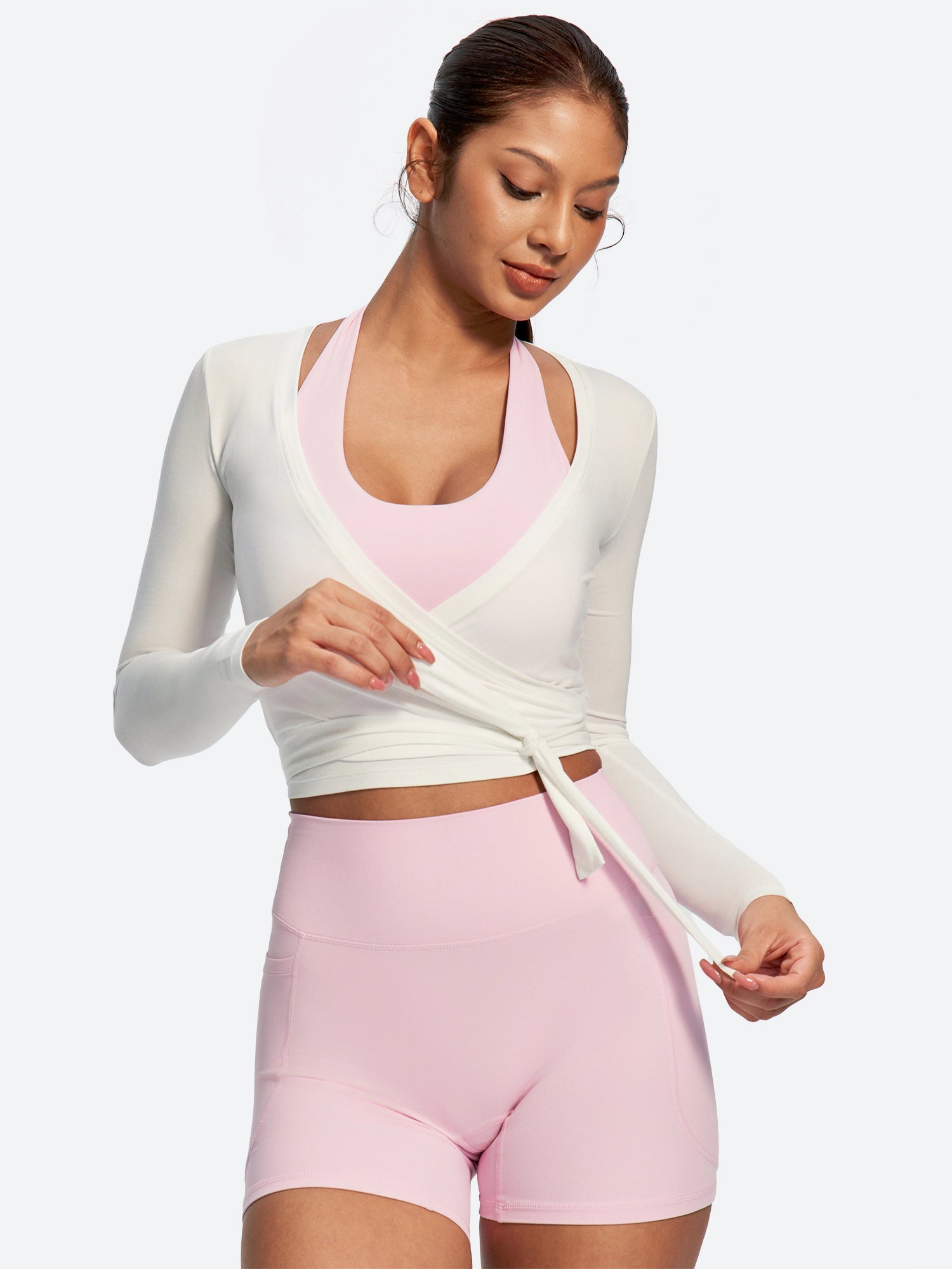 IUGA Long Sleeve Front or Back Tie Cover Up Pilates Wrap Top