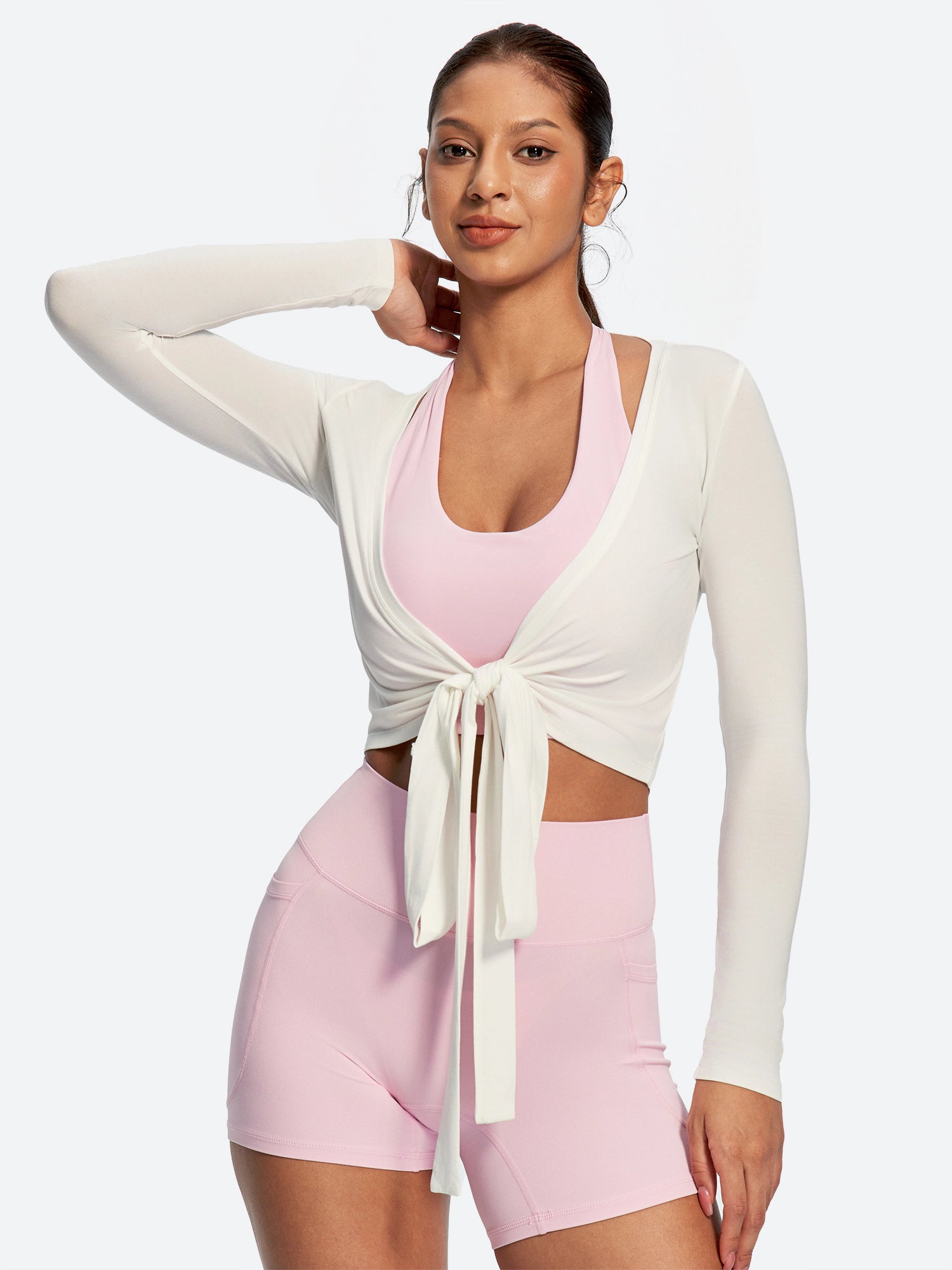IUGA Long Sleeve Front or Back Tie Cover Up Pilates Wrap Top