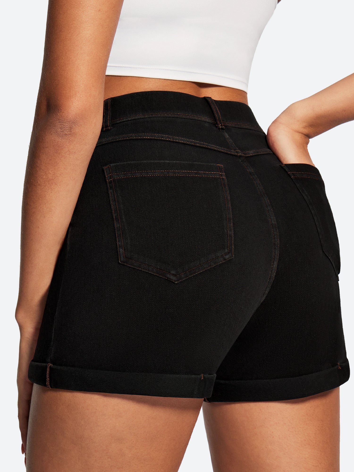 IUGA High Waisted Stretchy Tummy Control Pull On Jean Shorts - IUGA