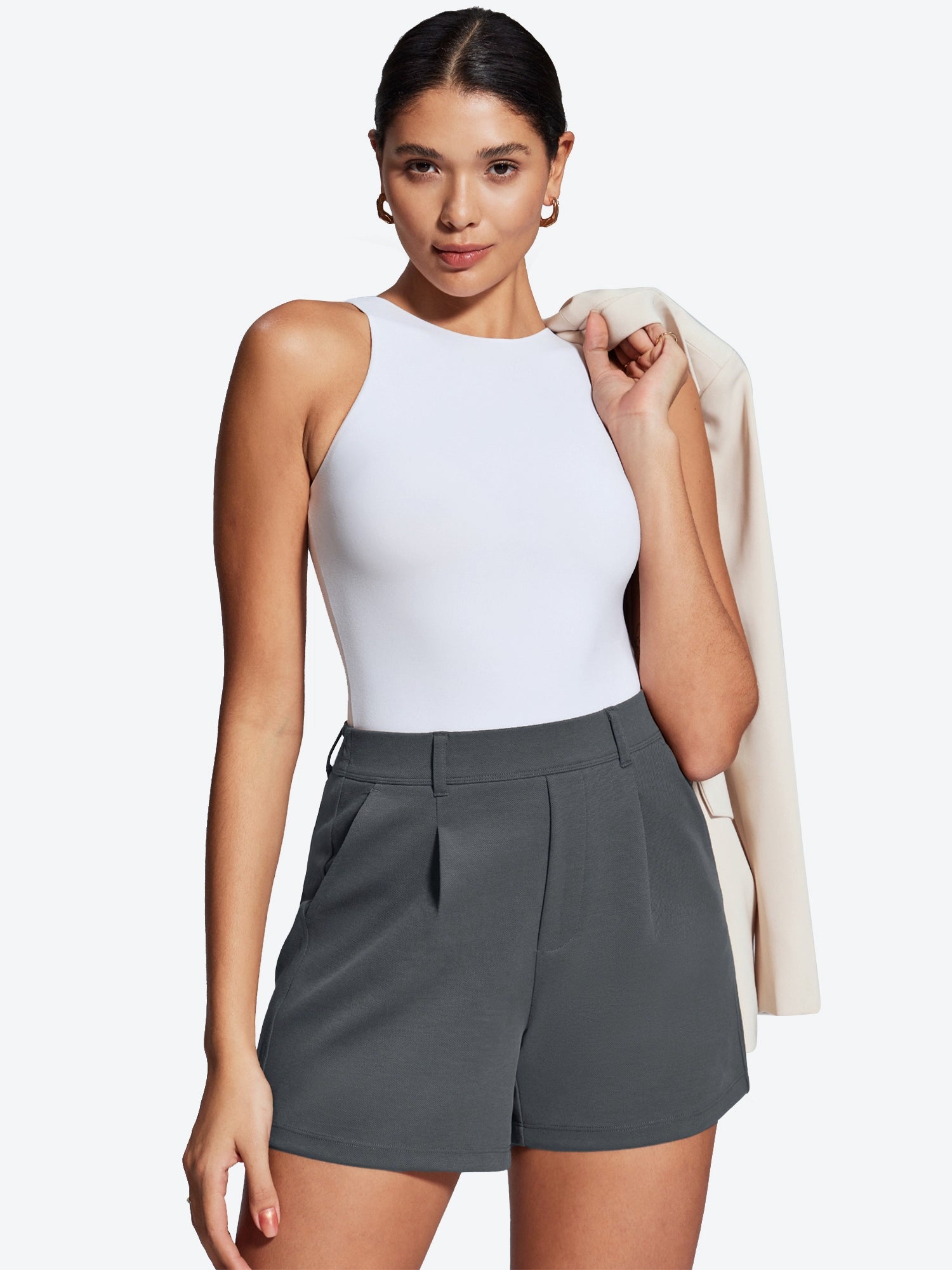 IUGA High Waisted Pleated Wide Leg Shorts - IUGA