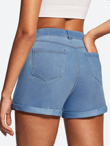 IUGA High Waisted Stretchy Tummy Control Pull On Jean Shorts - IUGA