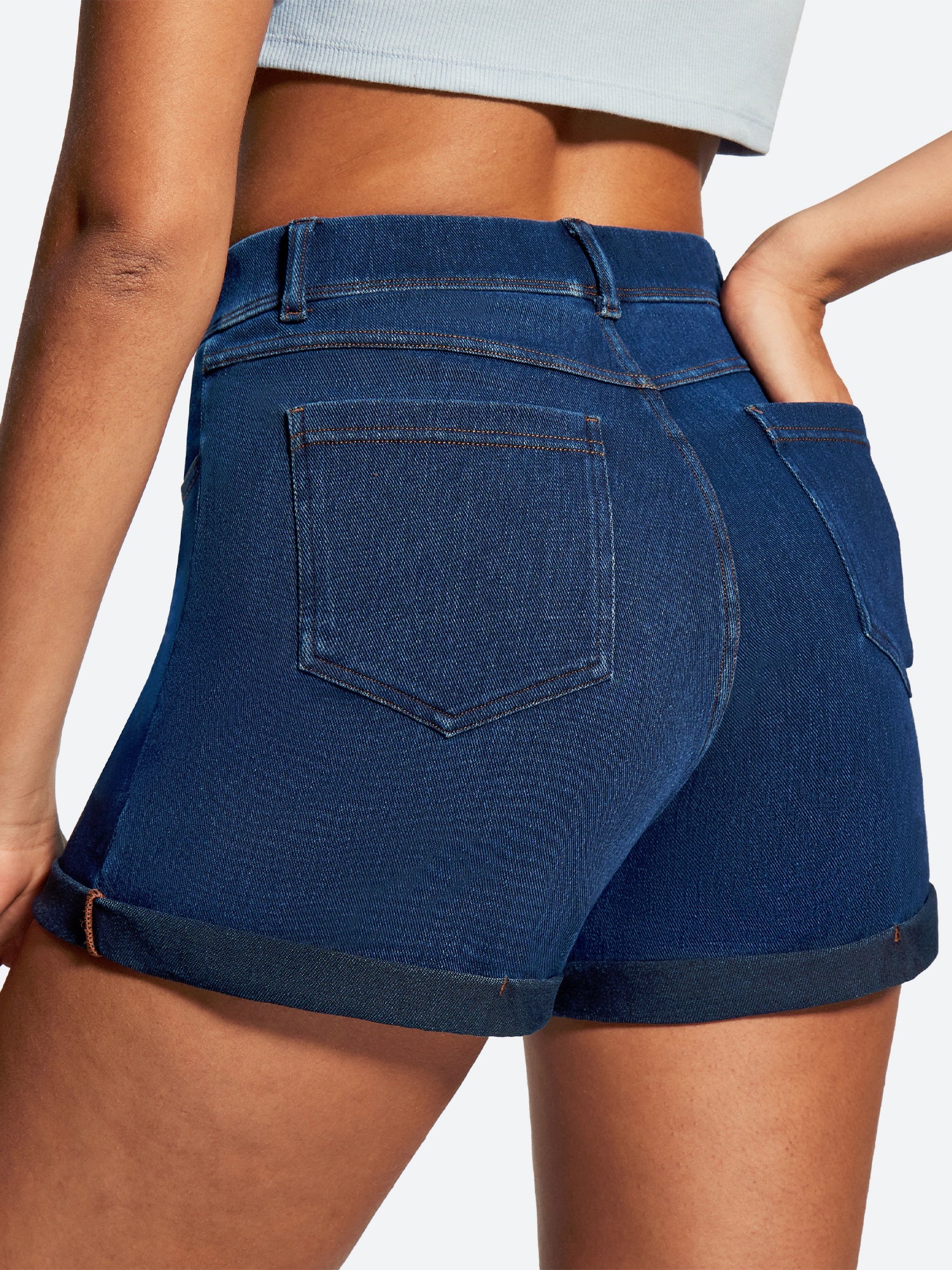 IUGA High Waisted Stretchy Tummy Control Pull On Jean Shorts - IUGA