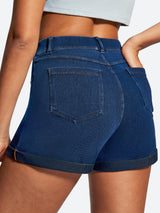 IUGA High Waisted Stretchy Tummy Control Pull On Jean Shorts - IUGA