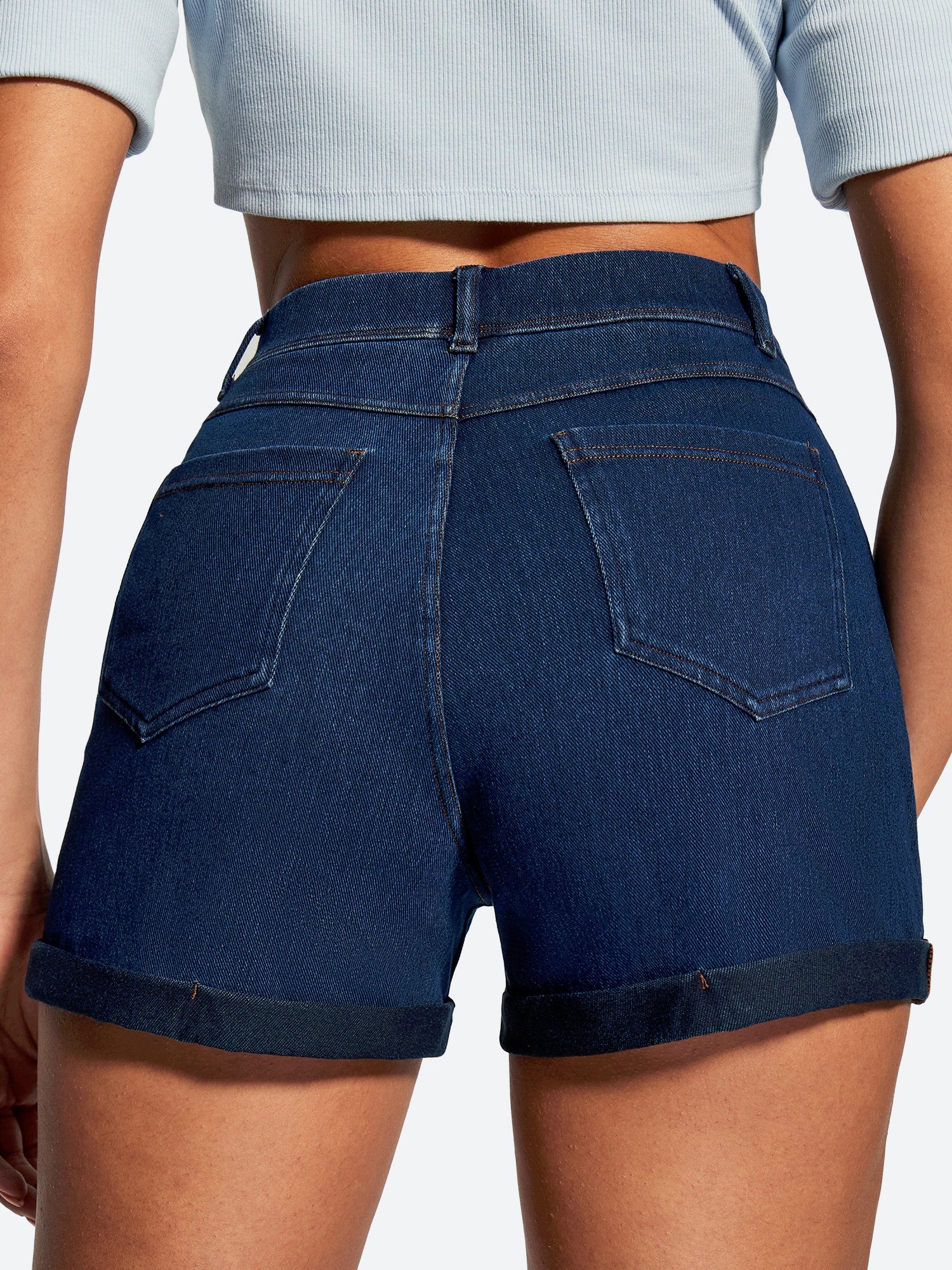 IUGA High Waisted Stretchy Tummy Control Pull On Jean Shorts - IUGA