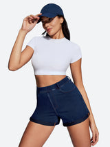 IUGA High Waisted Stretchy Tummy Control Pull On Jean Shorts - IUGA