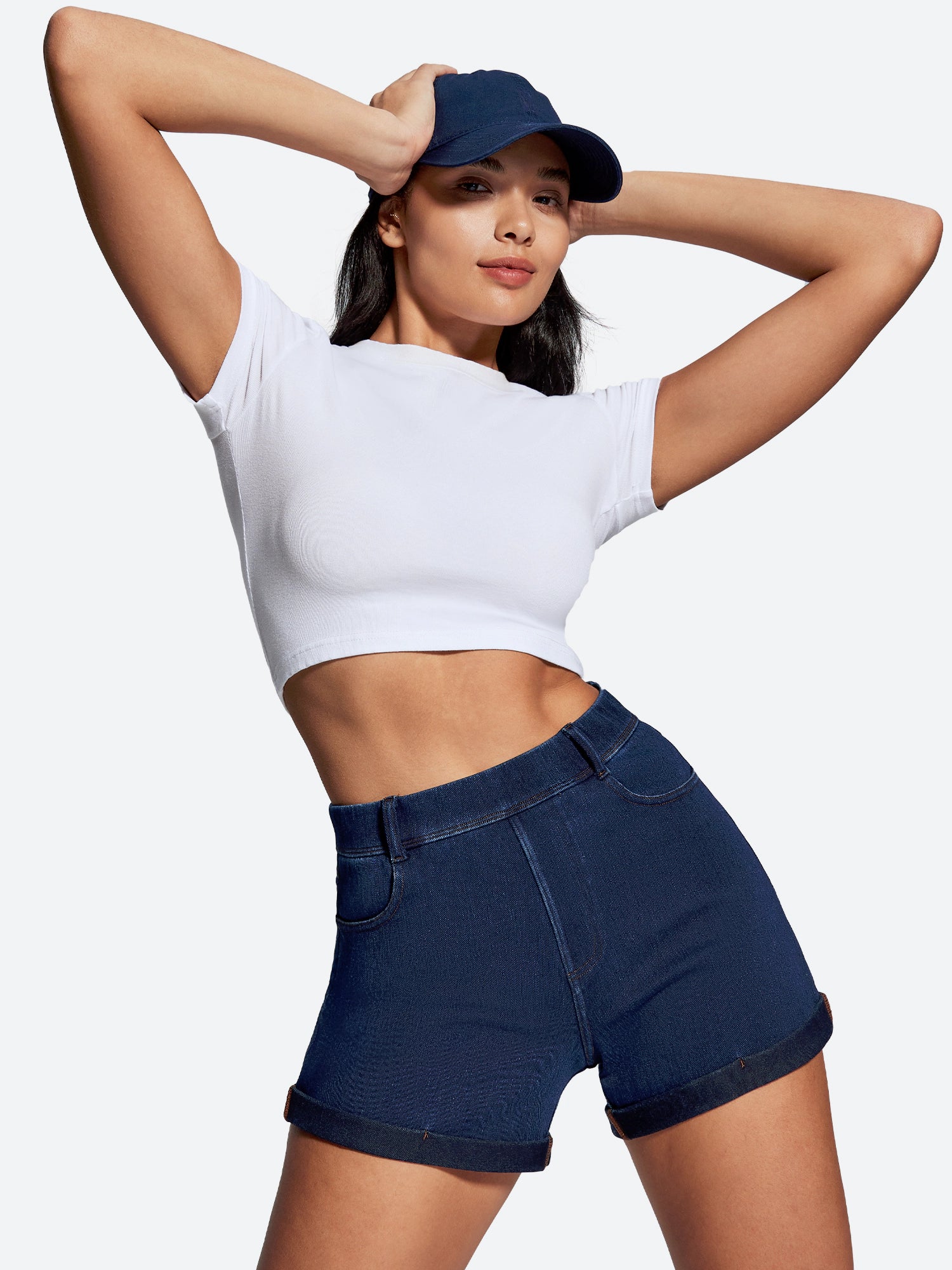 IUGA High Waisted Stretchy Tummy Control Pull On Jean Shorts - IUGA