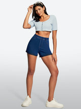IUGA High Waisted Stretchy Tummy Control Pull On Jean Shorts - IUGA