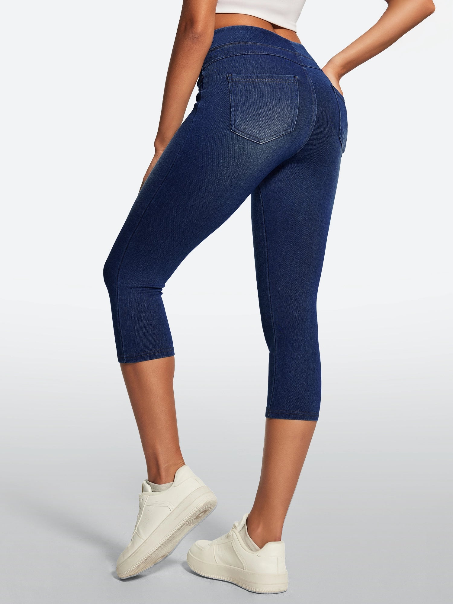 IUGA FlexDenim® High Waisted Pull On Capri Jeans With Pockets | Affordable Yoga Leggings & Activewear by IUGA