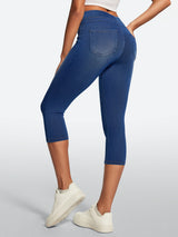 IUGA FlexDenim® High Waisted Pull On Capri Jeans With Pockets | Affordable Yoga Leggings & Activewear by IUGA